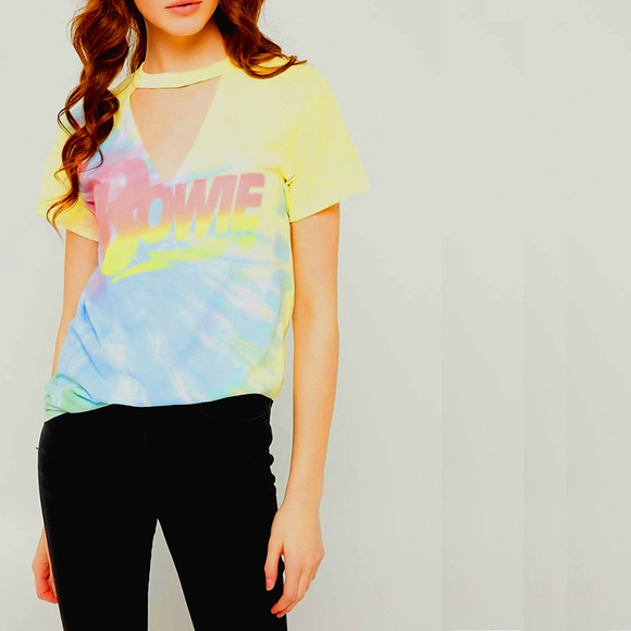 David Bowie Logo Choker Tie Dye glam pop rock Official cotton T-Shirt M NWT - Picture 1 of 3